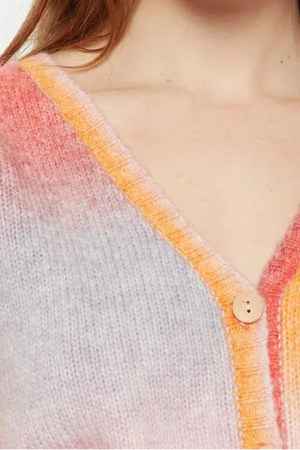 Thao V Neck Space Dyed Cardigan in Orange - Detail 1