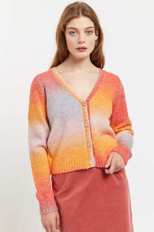Thao V Neck Space Dyed Cardigan in Orange