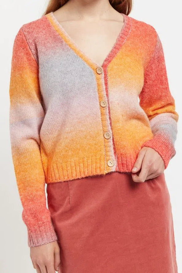 Thao V Neck Space Dyed Cardigan in Orange - Detail 2