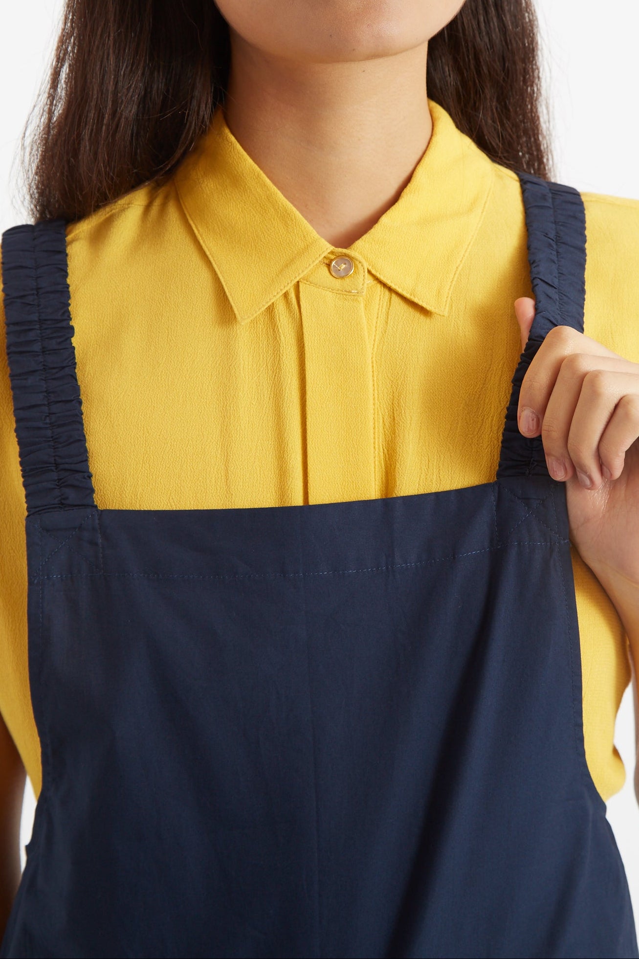 Tippie Navy Cotton Poplin Dungarees - Detail 1