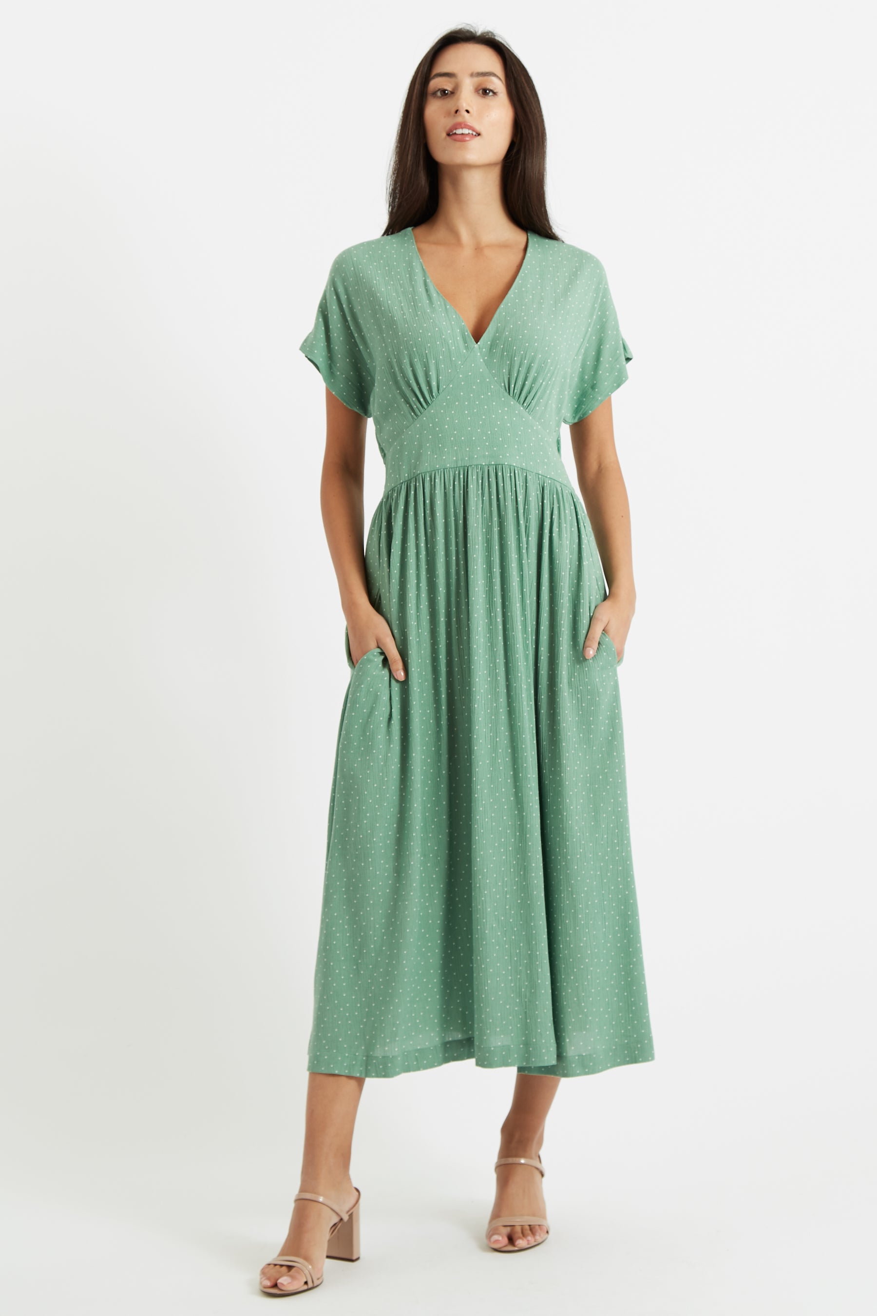 Unity Petite Dot V-Neck Midi Dress - Mint - Detail 1