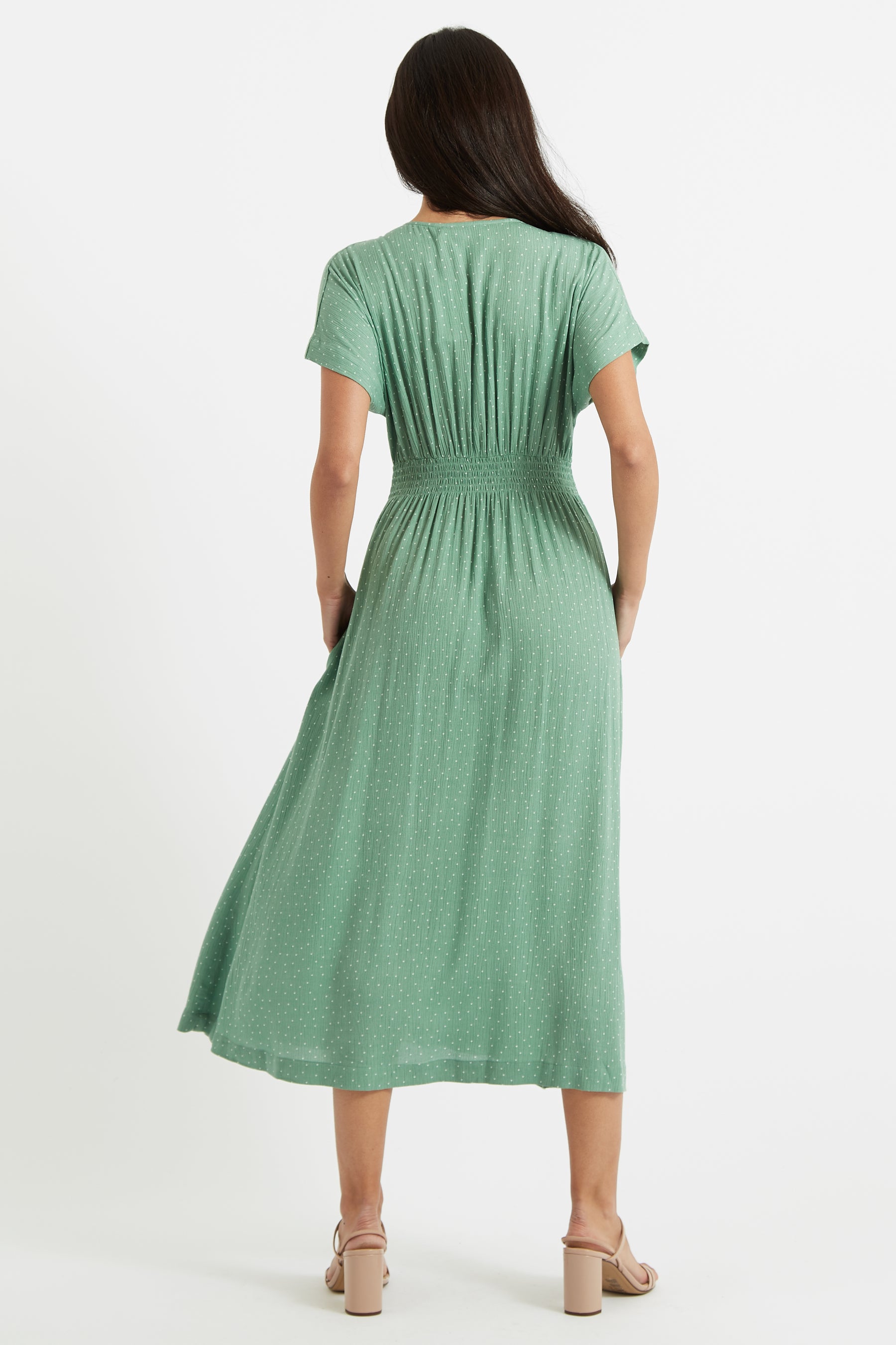 Unity Petite Dot V-Neck Midi Dress - Mint - Back