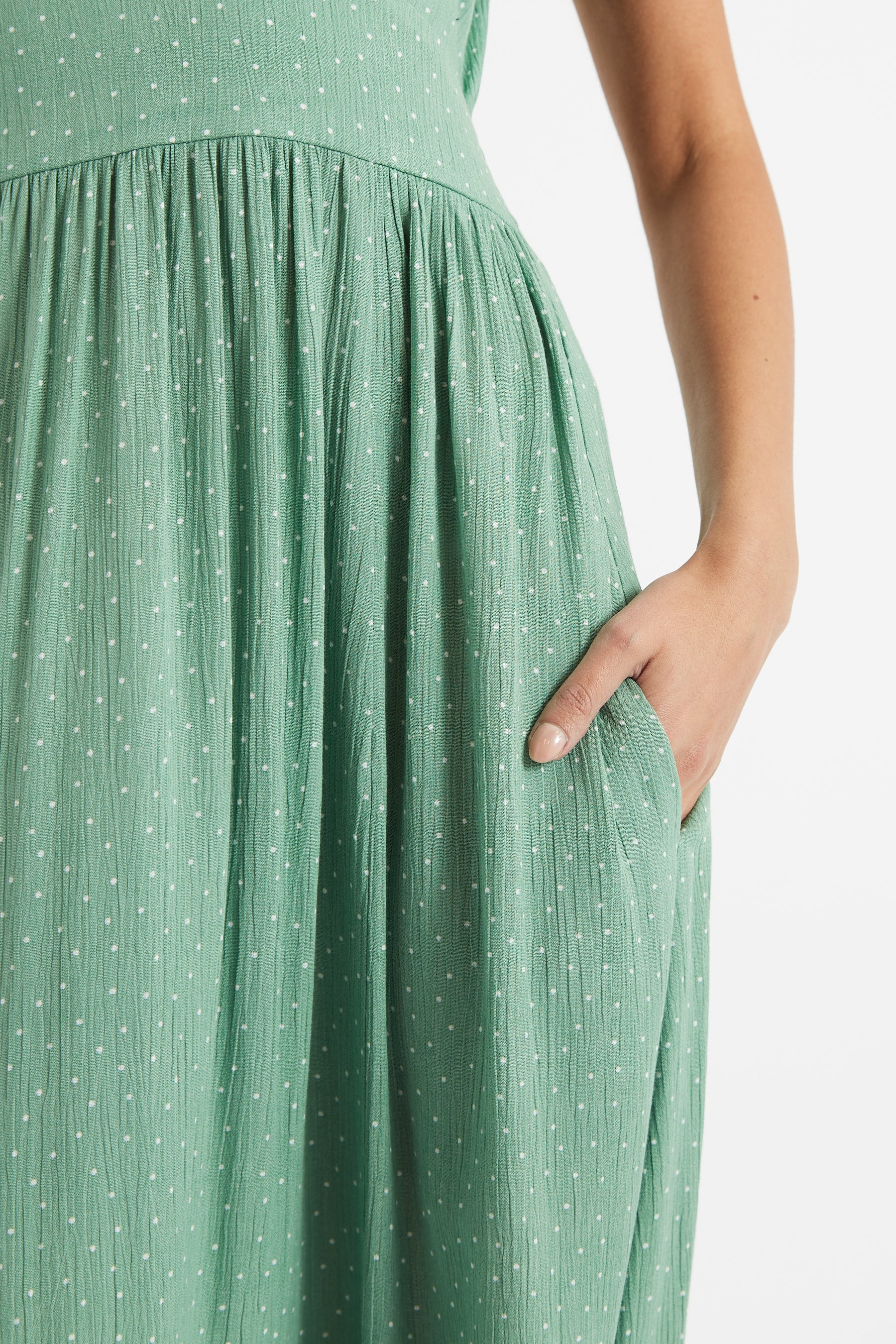 Unity Petite Dot V-Neck Midi Dress - Mint - Detail 3