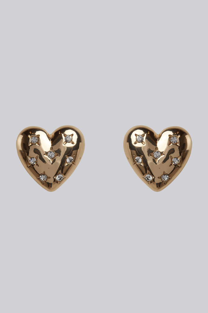 Louche Lettice Large Gold Diamante Heart Stud Earrings JOY