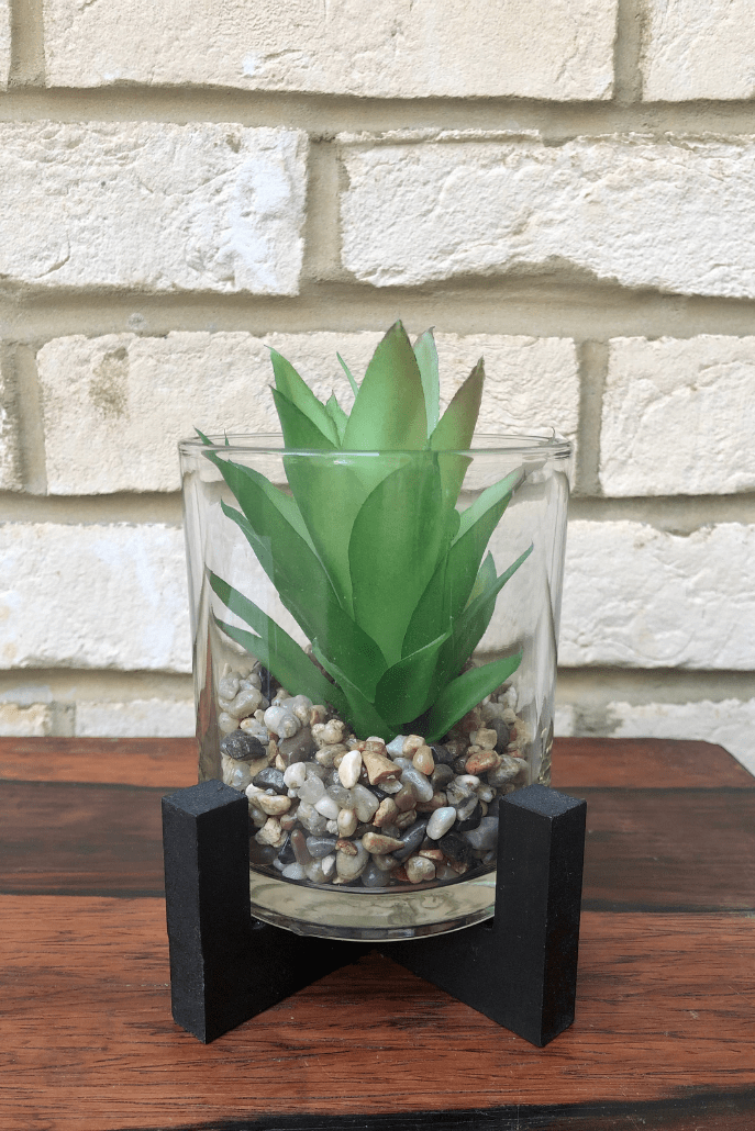 Faux Echeveria In Glass Pot With Stand - Front