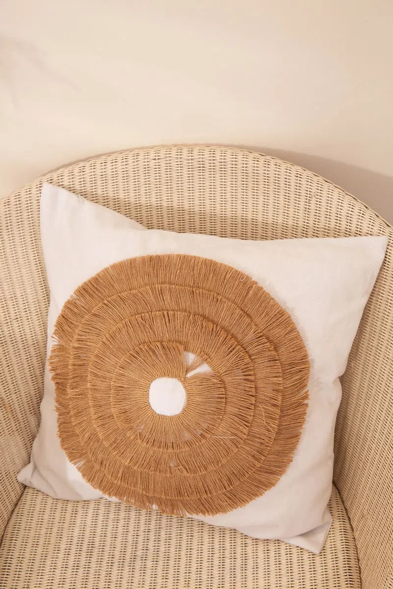 White Tufted Jute Decorative Cushion