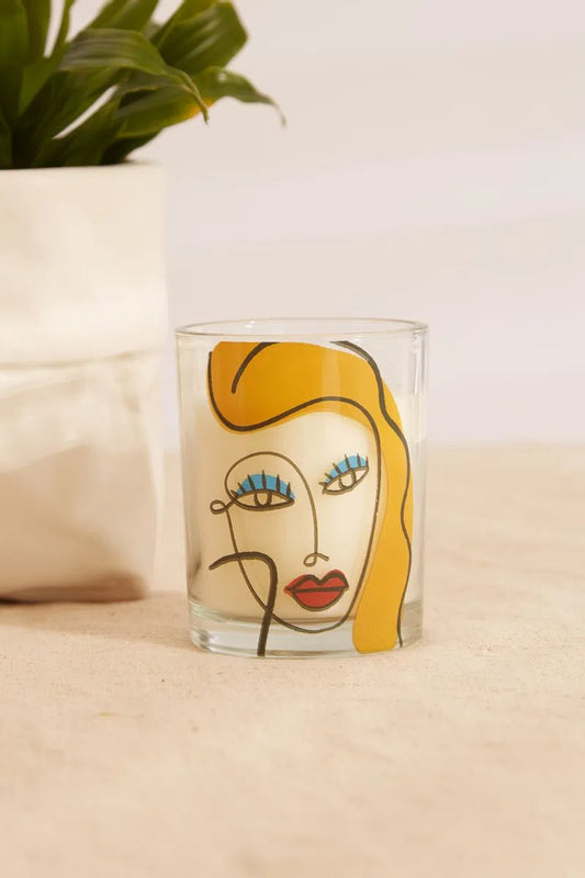 Abstract Face Design Glass Candle