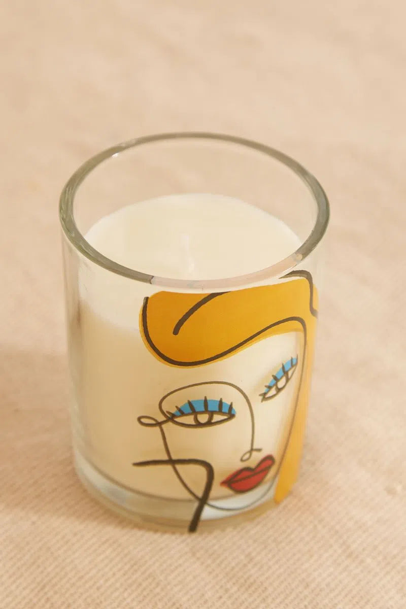 Abstract Face Design Glass Candle