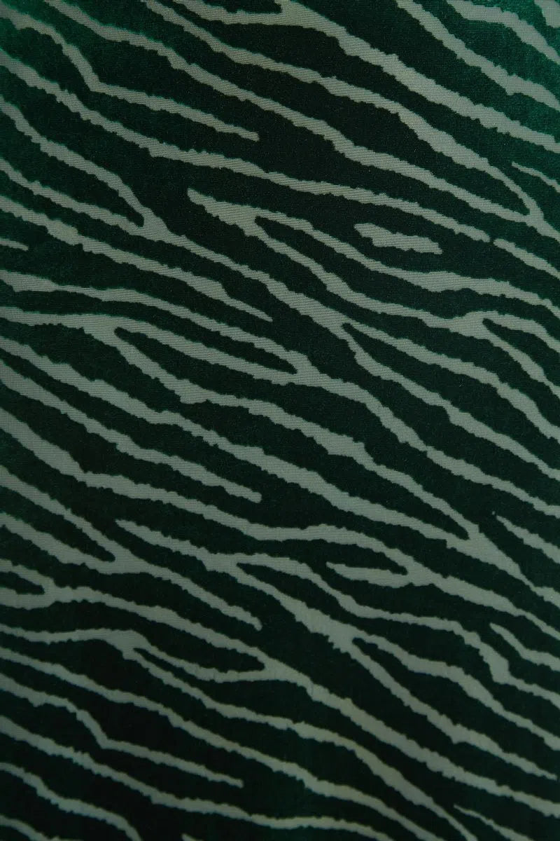 Louche Celie Zebra Devore Feather Trimmed Mini Dress Green