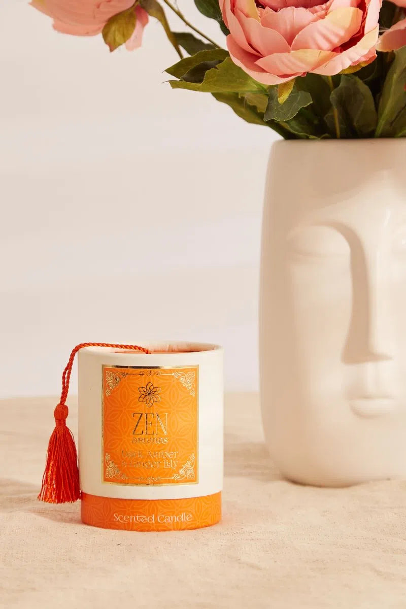 Dark Amber, Ginger and Lily Scented Zen Candle