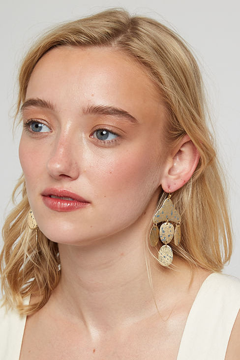 Louche Zemira Splatter Gold Pendant Earrings - Front
