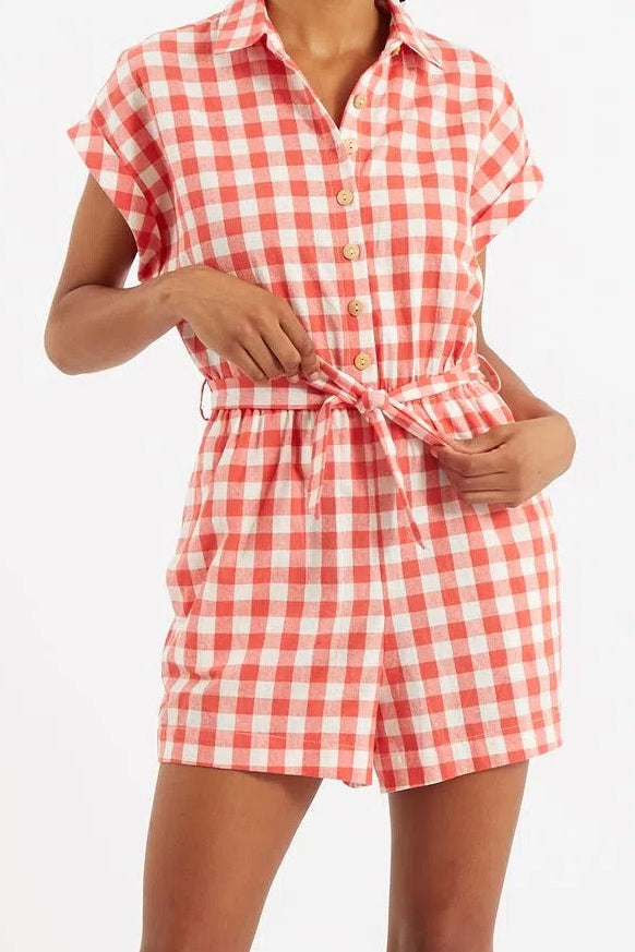 Louche Addie Picnic Check Playsuit In Red