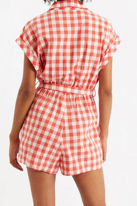 Louche Addie Picnic Check Playsuit In Red