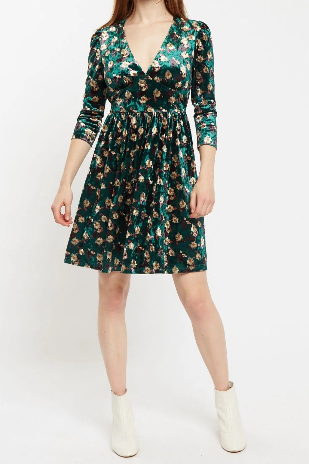 Louche Annalise Paintbrush Print Velvet V Neck Mini Dress