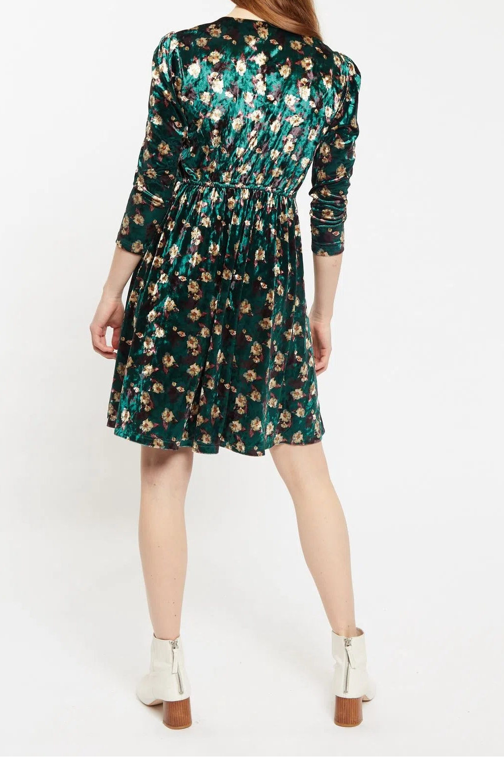 Louche Annalise Paintbrush Print Velvet V Neck Mini Dress - Back