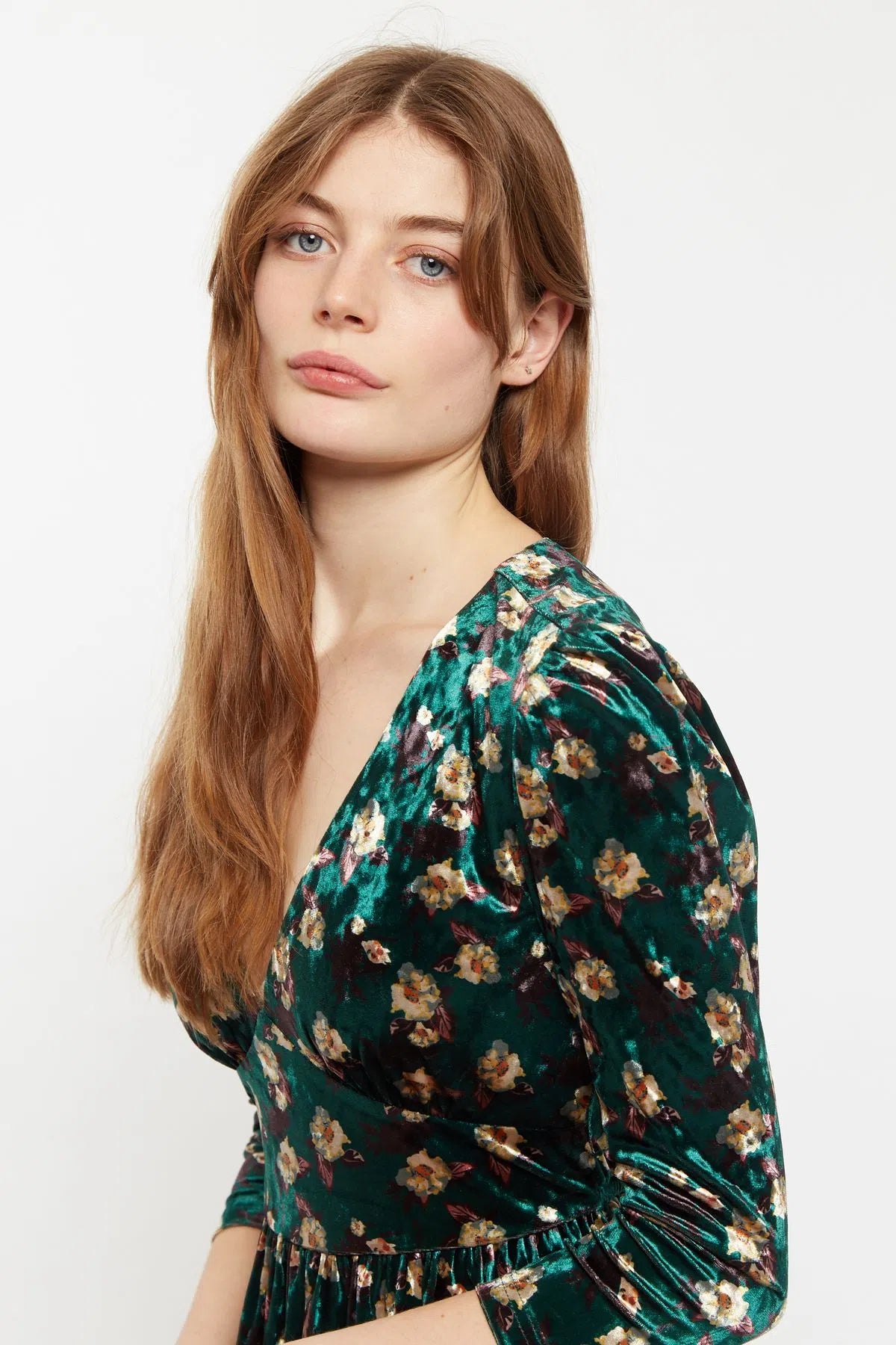 Louche Annalise Paintbrush Print Velvet V Neck Mini Dress