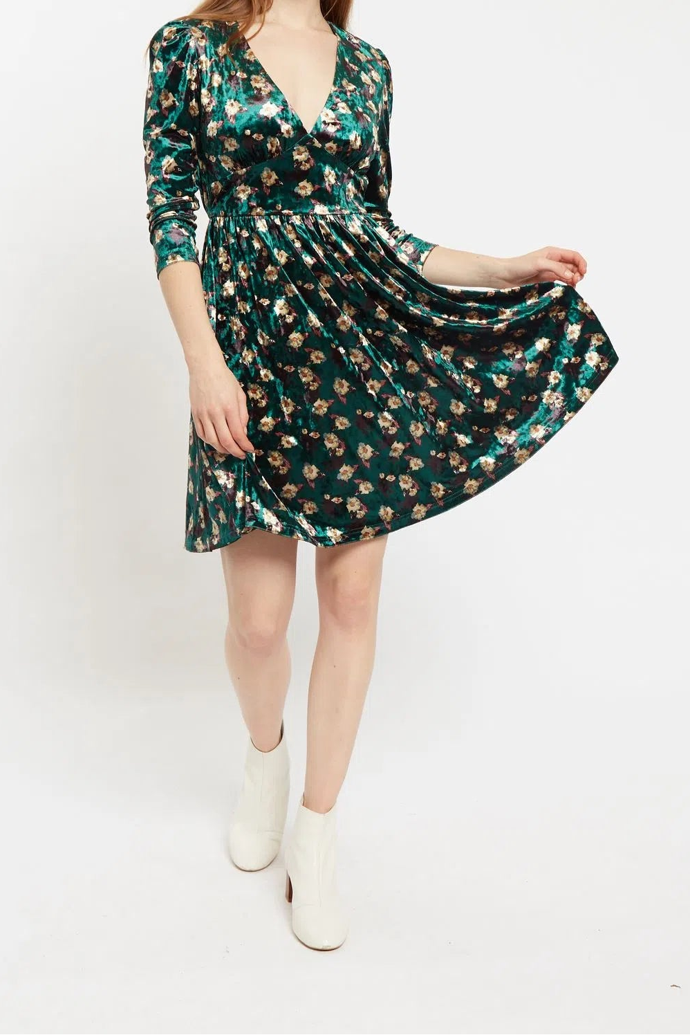 Louche Annalise Paintbrush Print Velvet V Neck Mini Dress