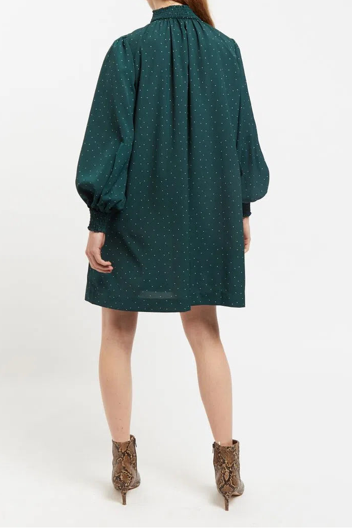 Louche Brigitta Micro Dot Throw On Smock Dress in Green - Back