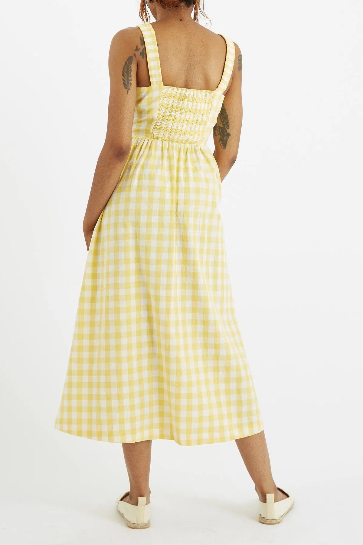 Clover Picnic Check Button Through Midi Sundress - Yellow