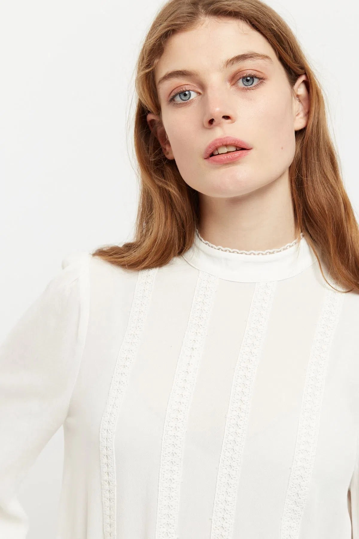 Enni Lace Trim Long Sleeve Blouse