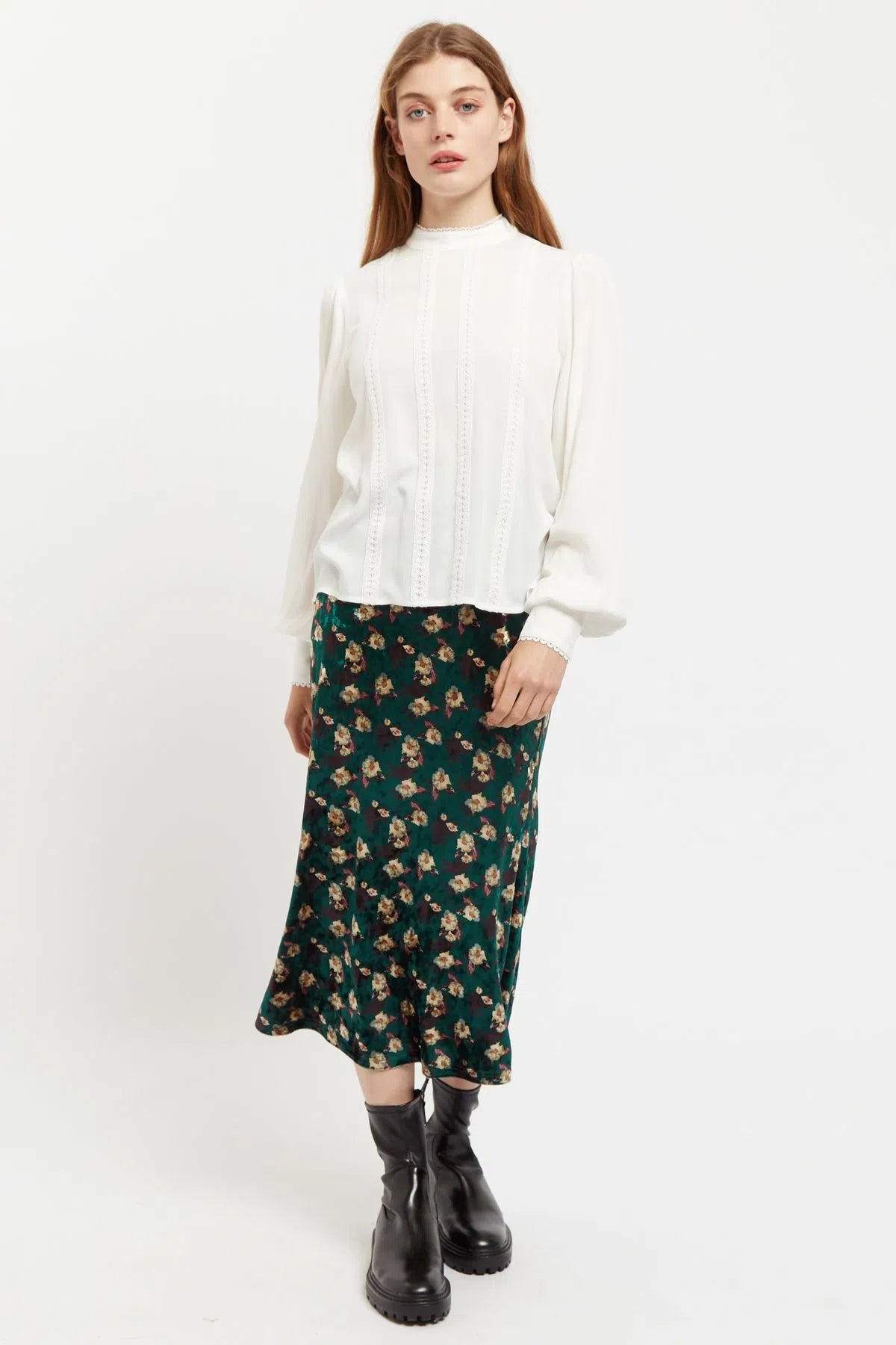 Enni Lace Trim Long Sleeve Blouse