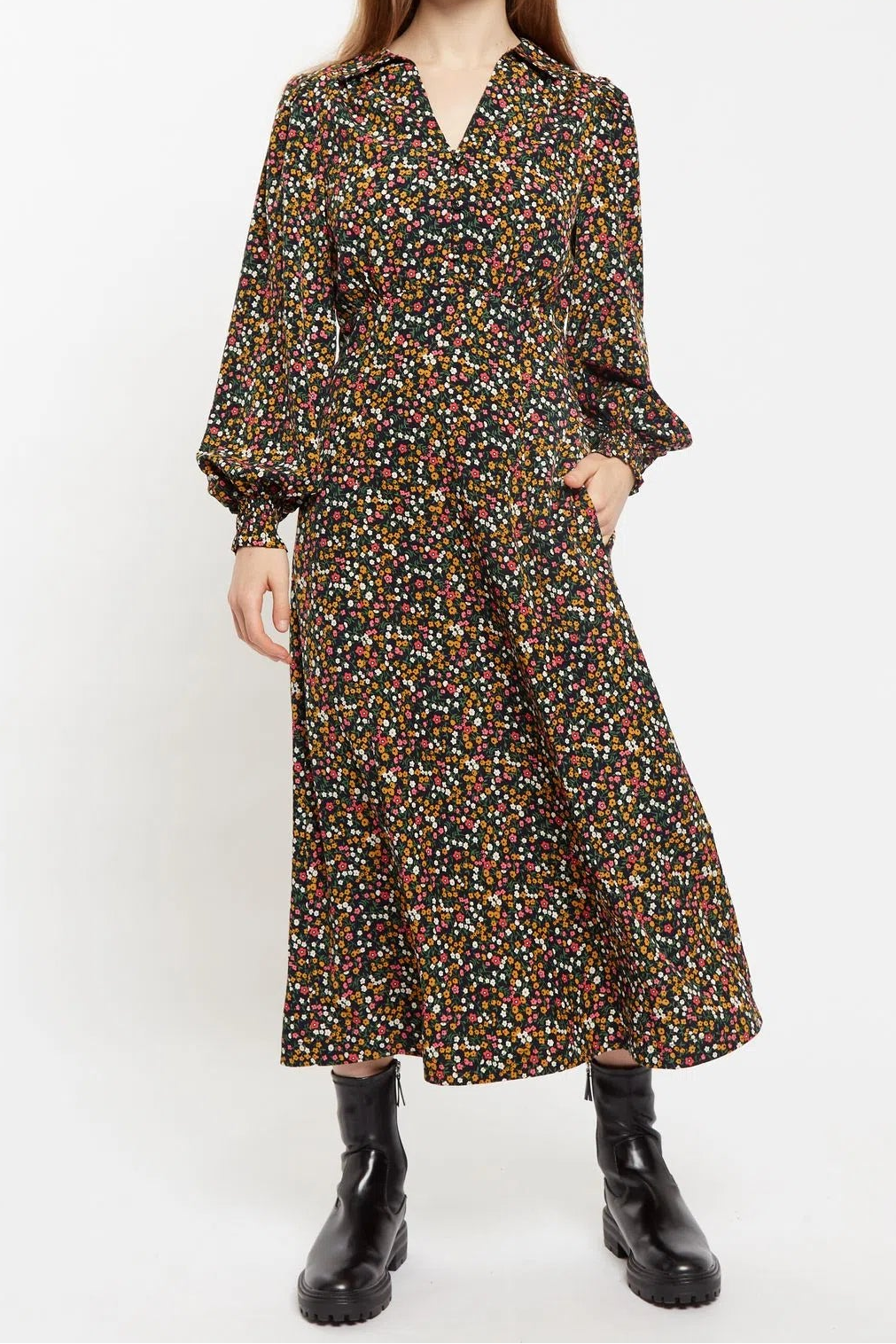Louche Jussi Dippy Ditsy Print Midi Shirt Dress