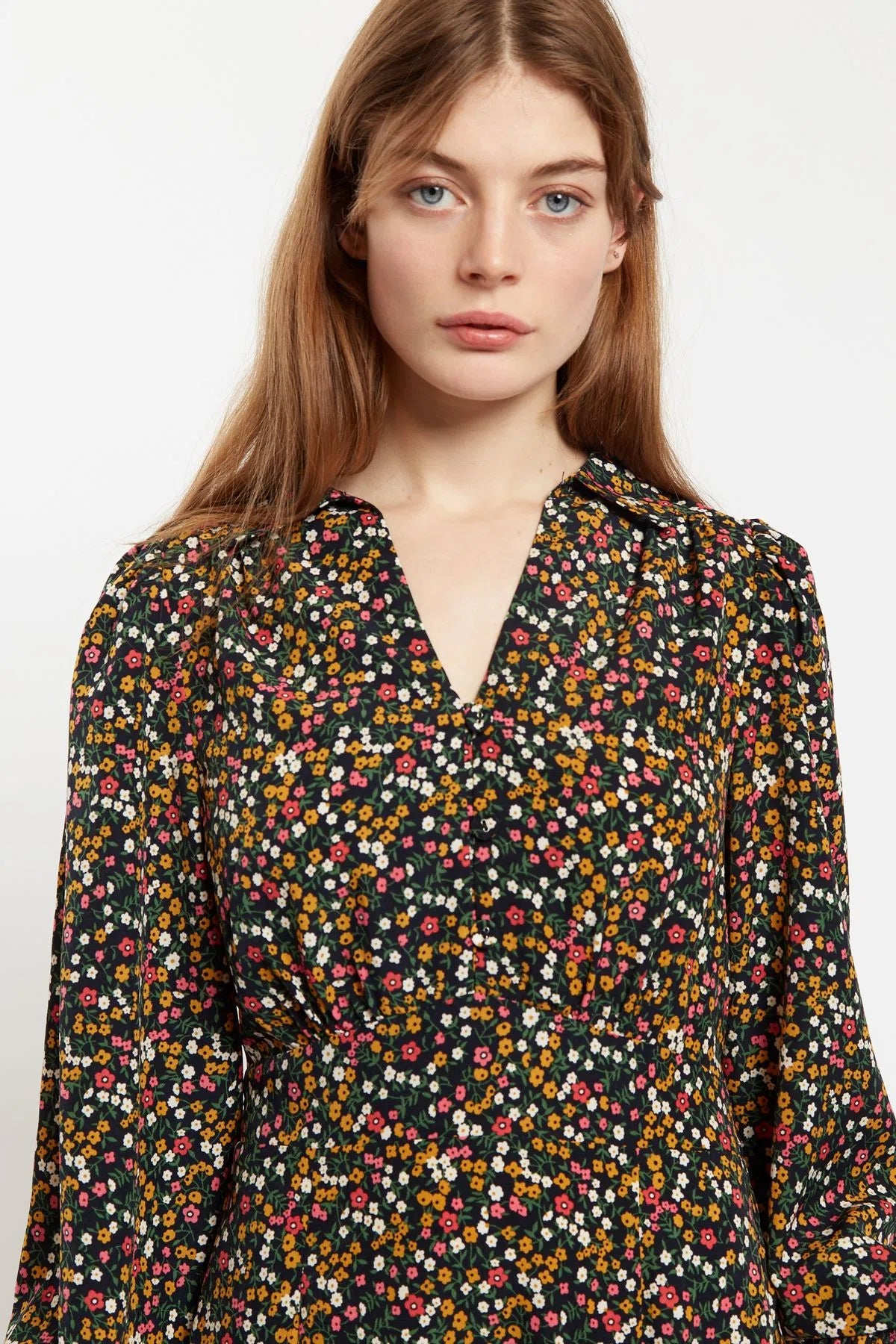 Louche Jussi Dippy Ditsy Print Midi Shirt Dress