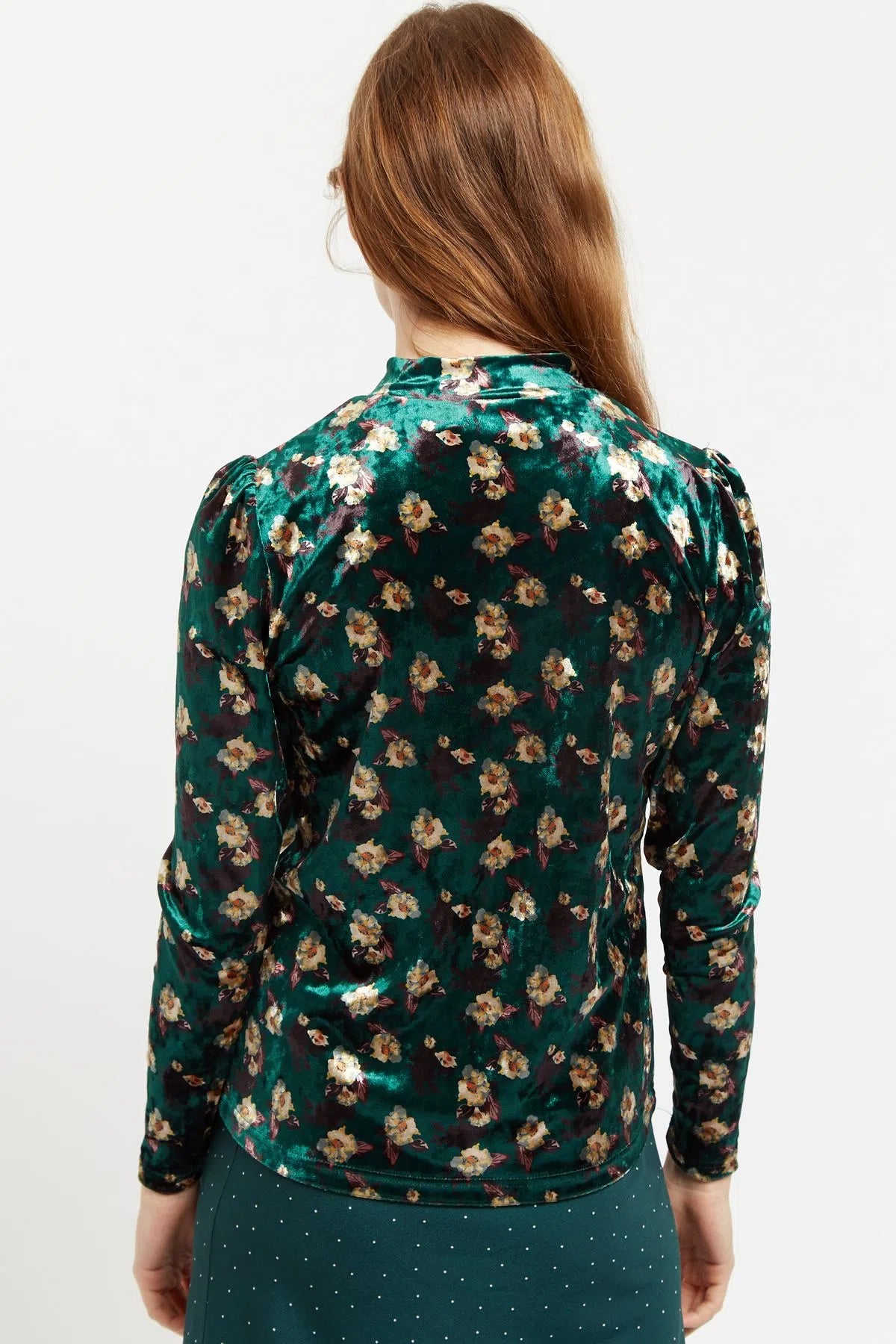 Louche Kirstine Paint Brush Print Velvet Long Sleeve Top in Multi