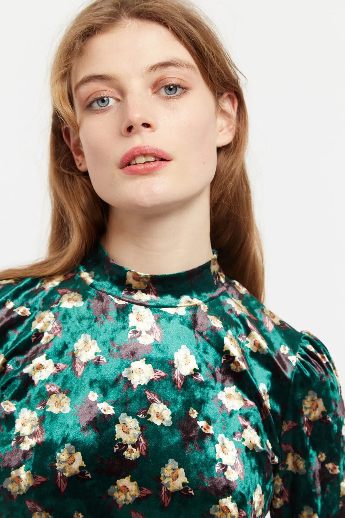 Louche Kirstine Paint Brush Print Velvet Long Sleeve Top in Multi
