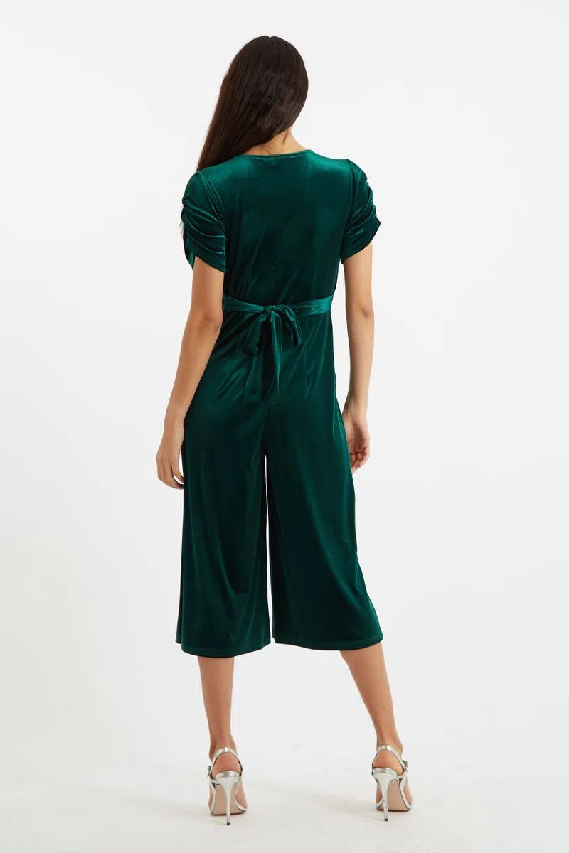 Louche Lyes Velvet Cropped Jumpsuit Green