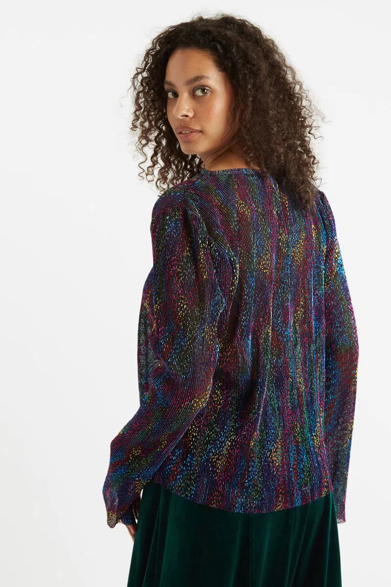 Louche Maite Plisse Foil Print Long Sleeve Top