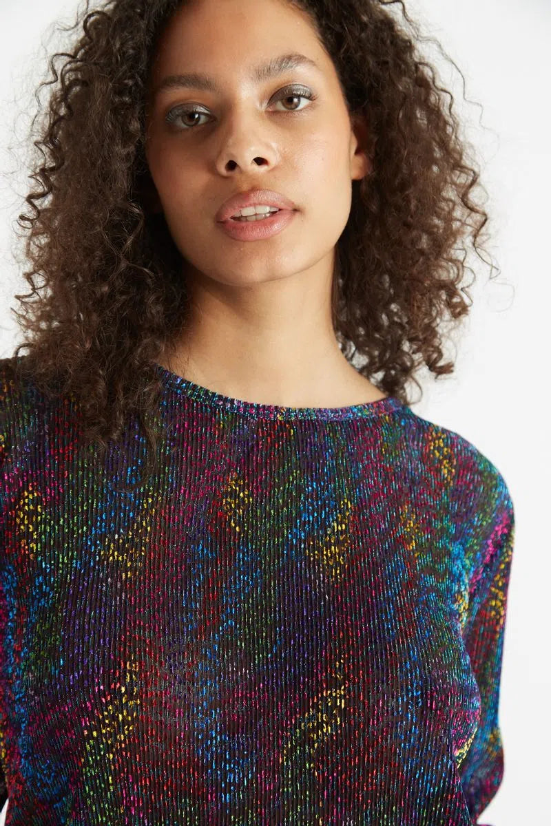 Louche Maite Plisse Foil Print Long Sleeve Top
