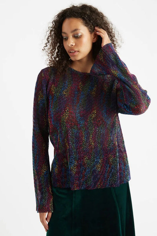 Louche Maite Plisse Foil Print Long Sleeve Top