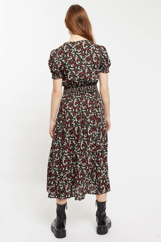 Minerva  Jolly Ditsy Print Puff Sleeve Midi Dress