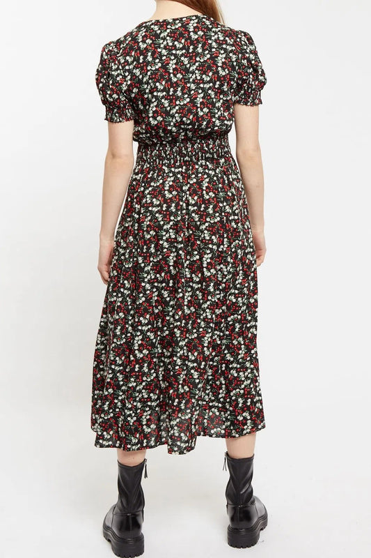 Minerva Jolly Ditsy Print Puff Sleeve Midi Dress