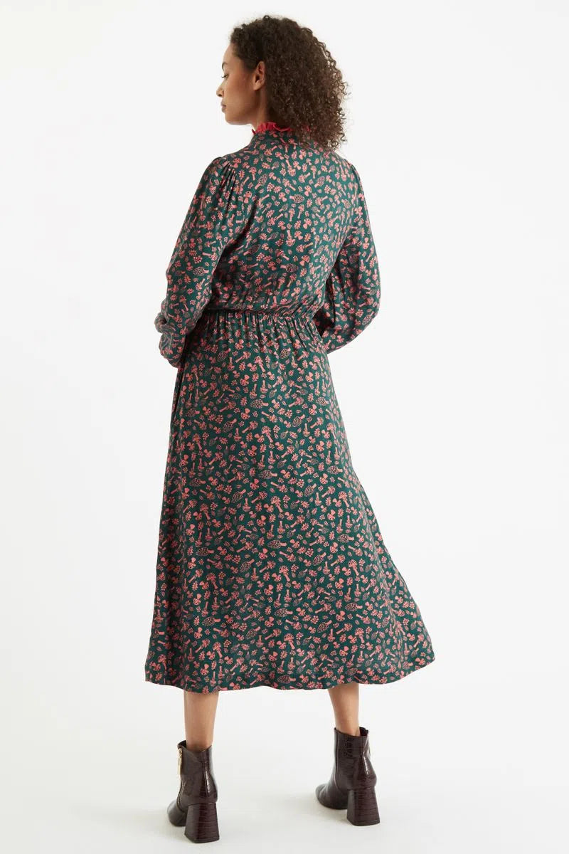 Louche Minna Mushroom Magic Print V Neck Midi Dress