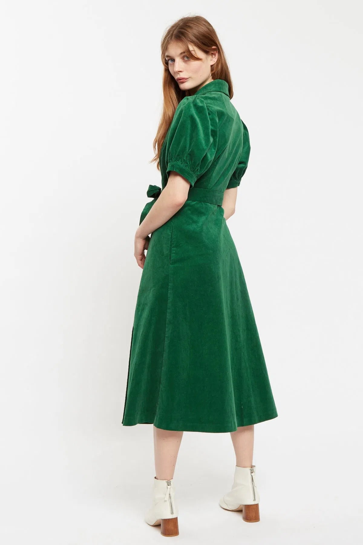 Mollie Baby Cord Puff Sleeve Midi Shirtdress