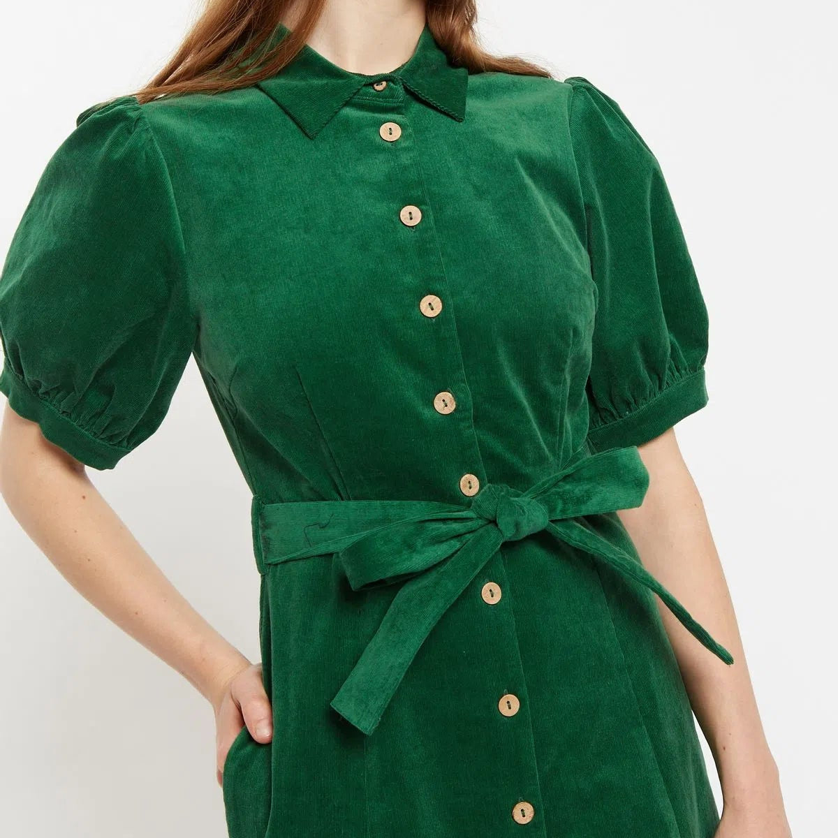 Mollie Baby Cord Puff Sleeve Midi Shirtdress