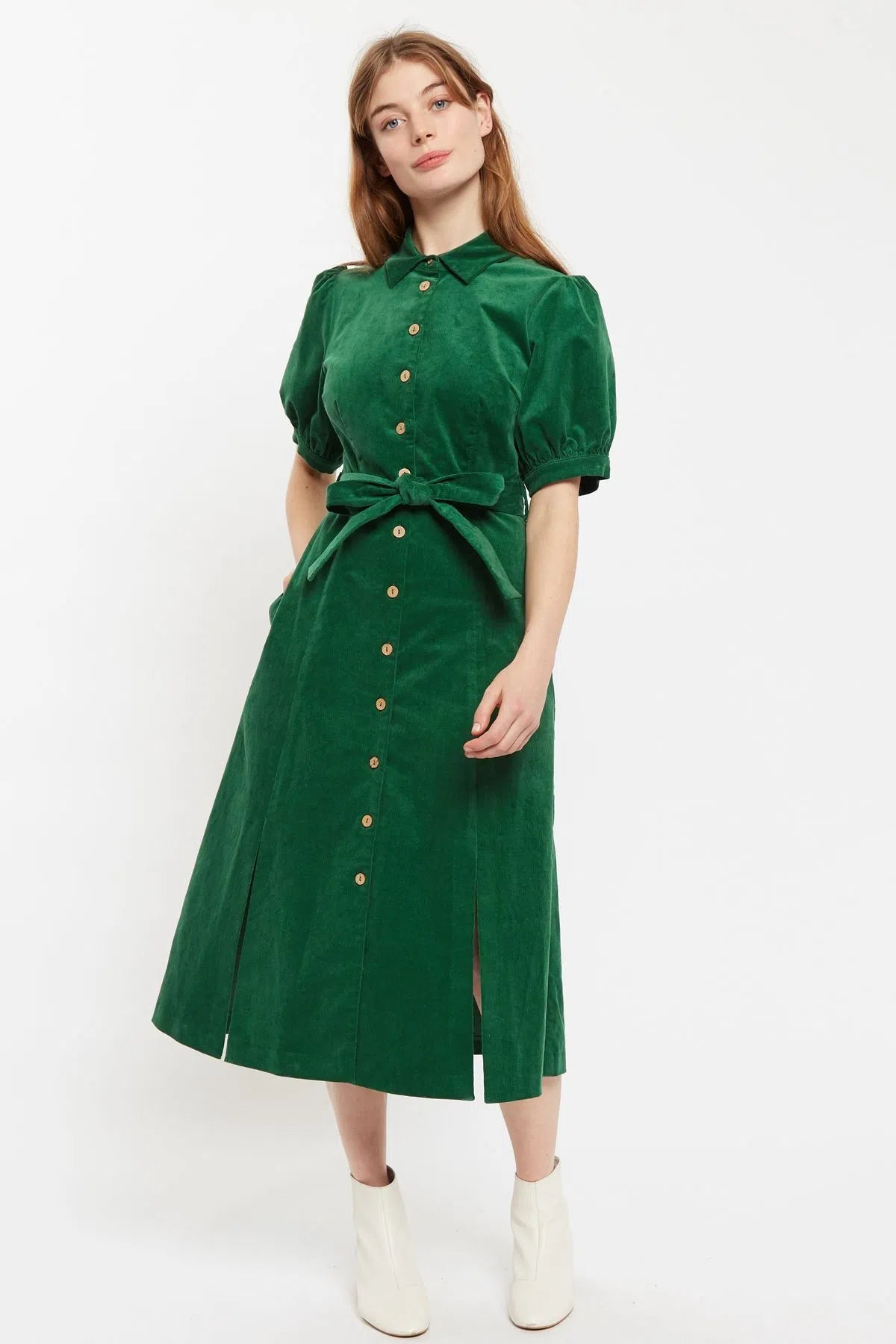 Mollie Baby Cord Puff Sleeve Midi Shirtdress