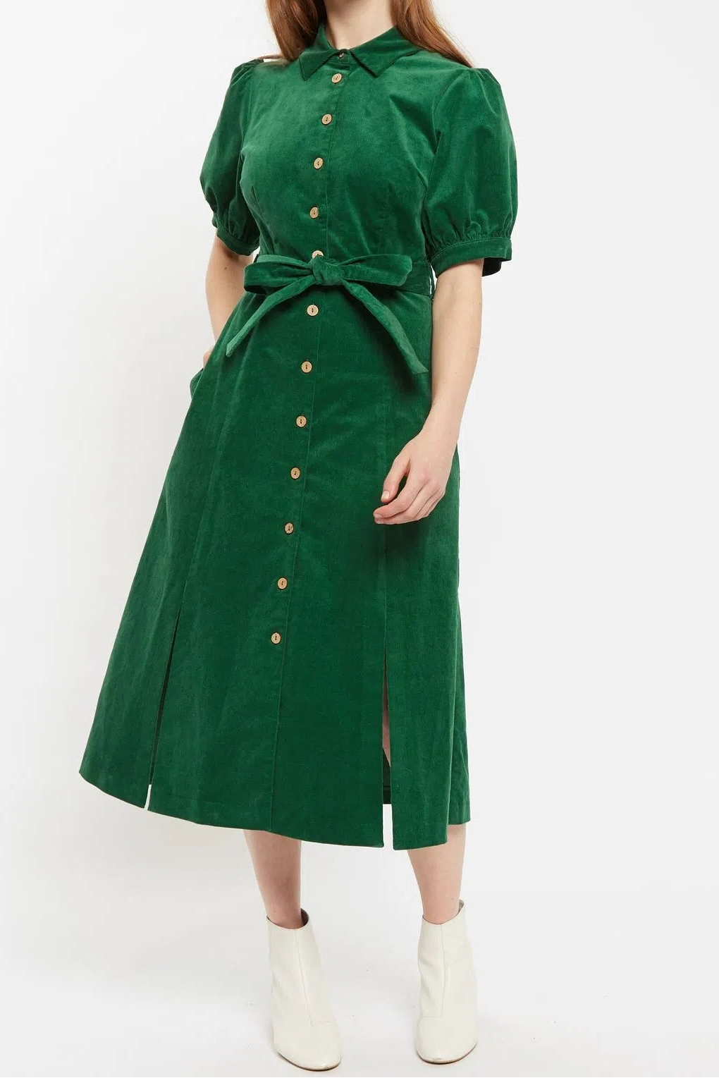 Mollie Baby Cord Puff Sleeve Midi Shirtdress