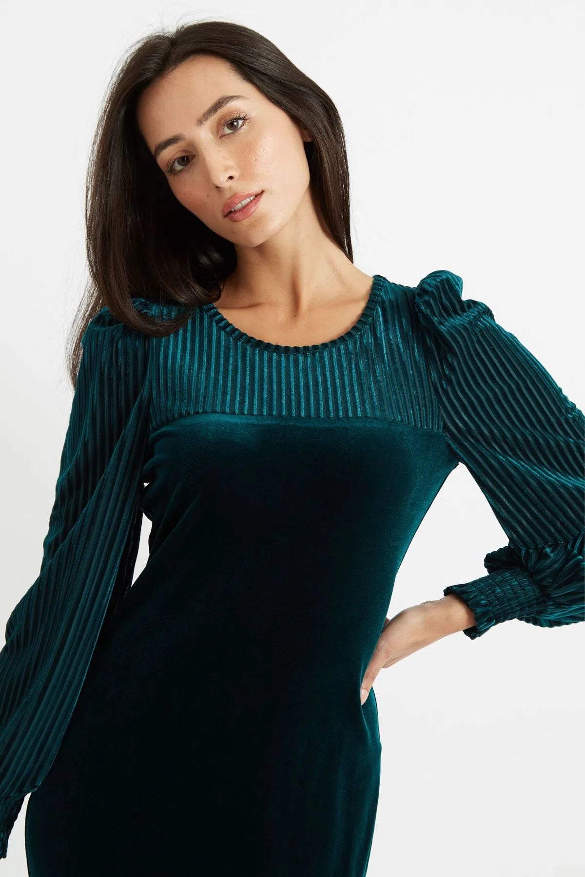 Louche Mouna Velvet Stripe Midi Dress - Detail 1