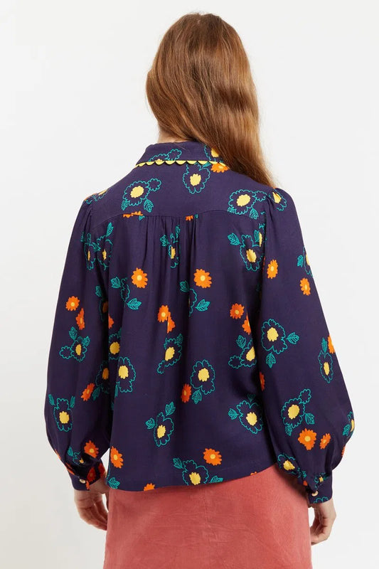 Louche Olena Clarice Floral Print Ric Rac Trimmed Blouse