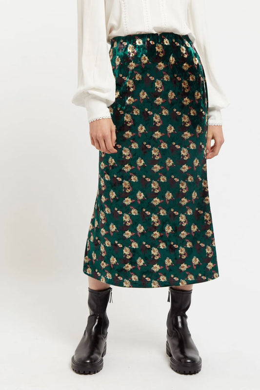 Louche Saro Paint Brush Print Velvet Midi Pencil Skirt