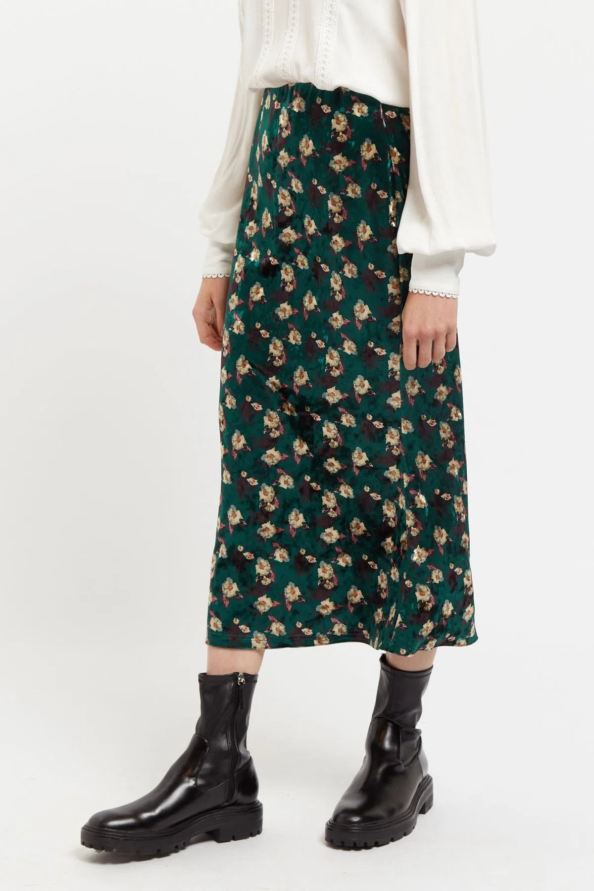 Louche Saro Paint Brush Print Velvet Midi Pencil Skirt