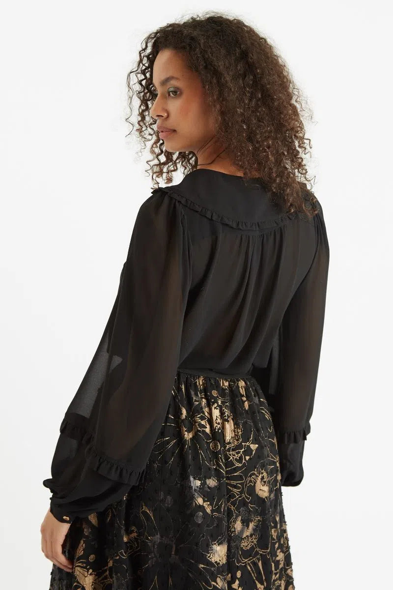 Louche Tuppence Statement Collar Long Sleeve Blouse Black