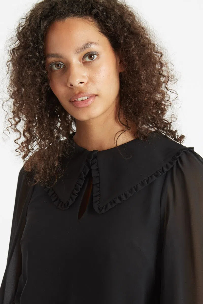 Louche Tuppence Statement Collar Long Sleeve Blouse Black