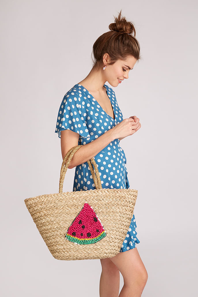 Louche Winnie Straw Bag With Watermelon - Detail 5