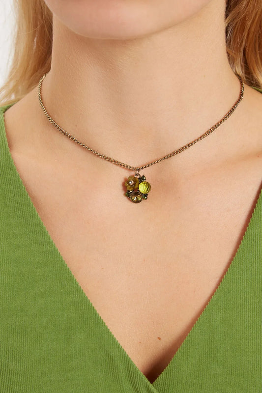 Louche Zara Green Flower Necklace Gold