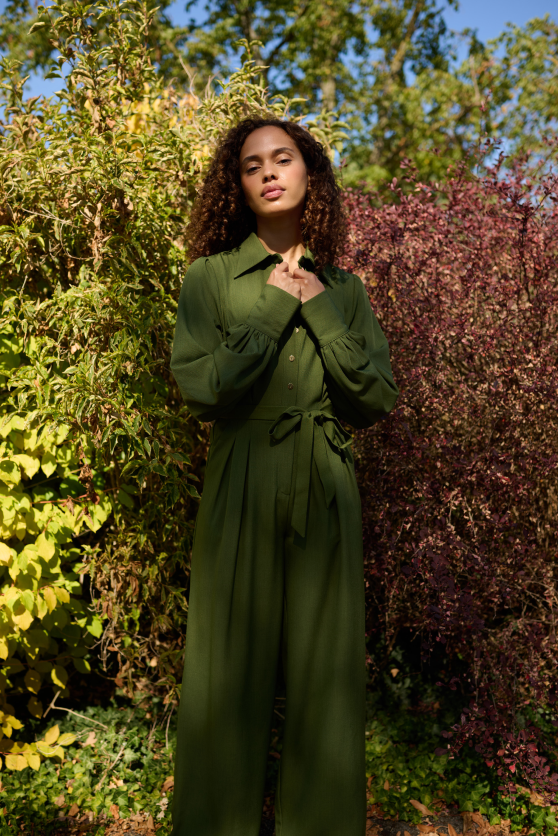 Yves Long Sleeve Jumpsuit - Moss Green