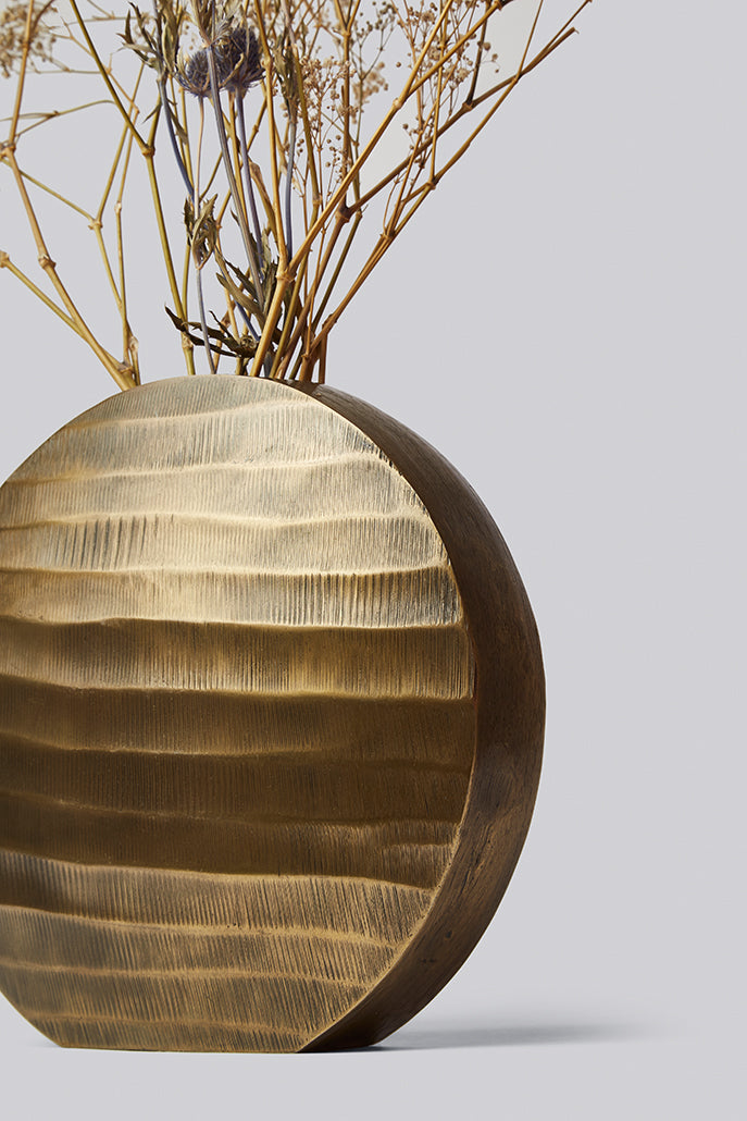 Round Textured Brass Vase - Styled